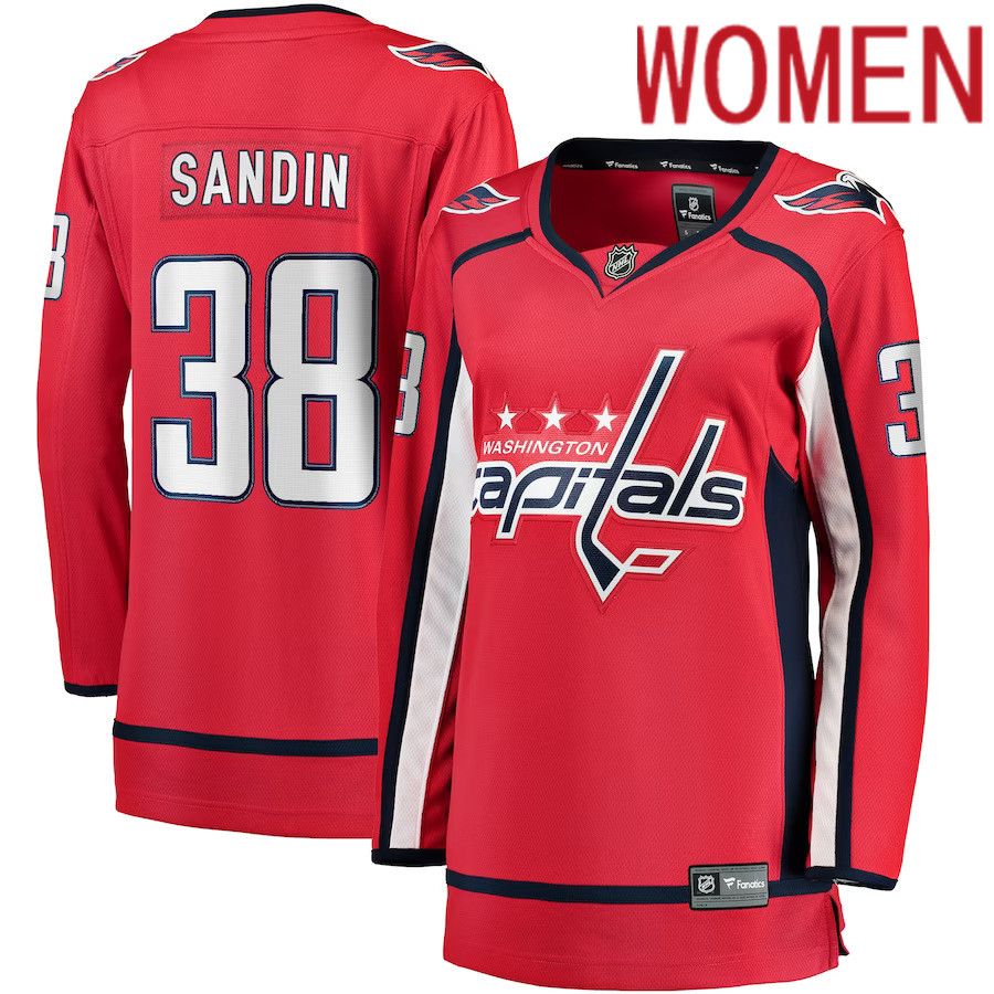 Women Washington Capitals 38 Rasmus Sandin Fanatics Branded Red Home Breakaway NHL Jersey